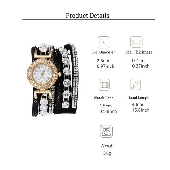 Fashion Women Bohemian Style Watch Casual Multi-layer Crystal Rhinestone Decor - Picture 2 of 3